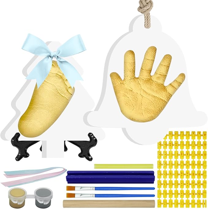 Baby Hand & Footprint Keepsake Kit - Personalized Handprint Footprint Ornament for Newborn Babies, New Mom Gifts, Baby Shower & Registry, Nursery Picture Frame, Pet Paw Print Ornament-CubbioJoy