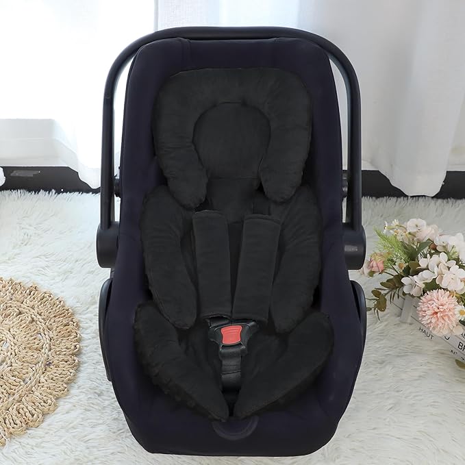 Infant Car Seat Insert Head and Body Support, GFU Reversible Newborn Insert for Carseat with Strap Pads, Soft Stroller Cushion Pillow Insert for Boys and Girls, Fits for Stroller, Swing, Black-CubbioJoy