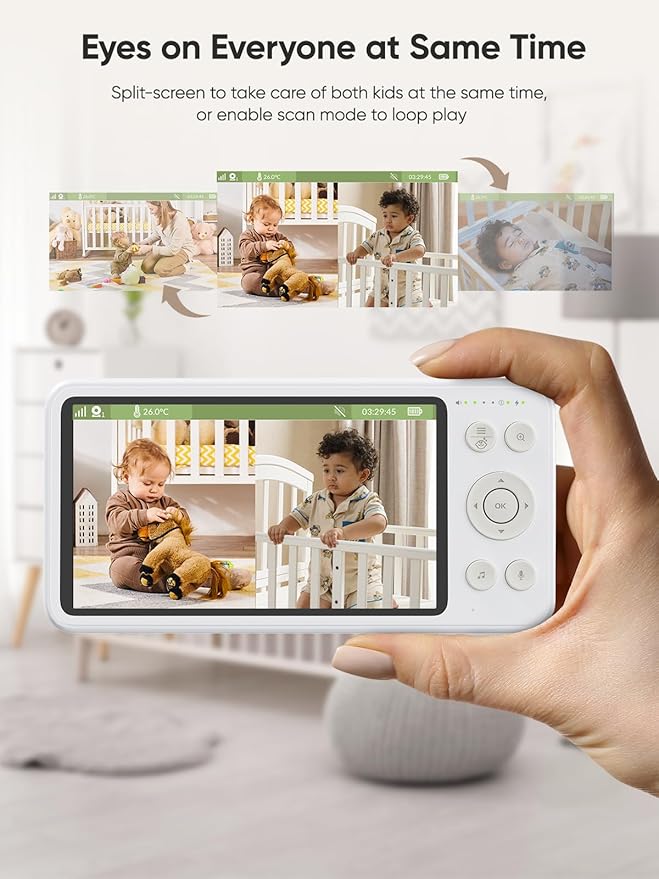 bonoch Add-on Baby Camera Unit for BBM14/BBM16, 1440p HD Video Baby Monitor Camera No WiFi, Security Split-Screen, Auto Night Vision, 4X Zoom, 2-Way Audio, Temperature Sensor, 3 White Noise 3Lullabies-CubbioJoy