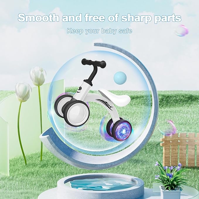 Colorful Lighting Baby Balance Bike Toys for 1 Year Old Boy Girl Gifts, 10-36 Month Toddler Balance Bike, No Pedal 4 Silence Wheels & Soft Seat First Riding on Toys, 1st Birthday Gifts-CubbioJoy