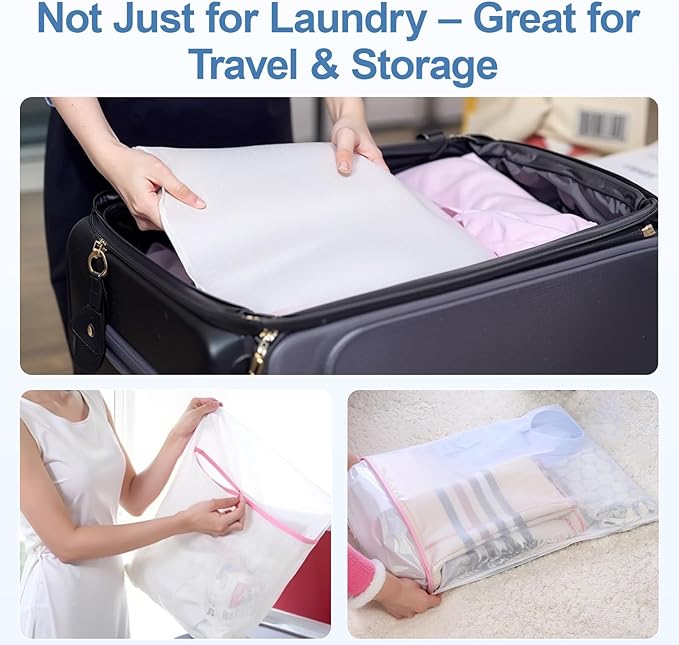 3Pcs Mesh Laundry Bags for Delicates, 16 x 12 Inch Durable Wash Bags with Zipper, Reusable Laundry Bags for Lingerie, Underwear, Socks, and Small Garments-CubbioJoy
