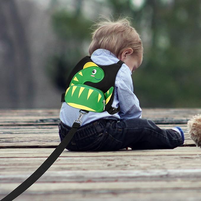 Accmor Toddler Harness Leash + Anti Lost Wrist Link, Cute Dinosaur Kids Harness with Leash, Mini Child Harness Leash Wristband Tether Protector for Baby Boys Girls Age1-3 Years Old to Outdoor Travel-CubbioJoy