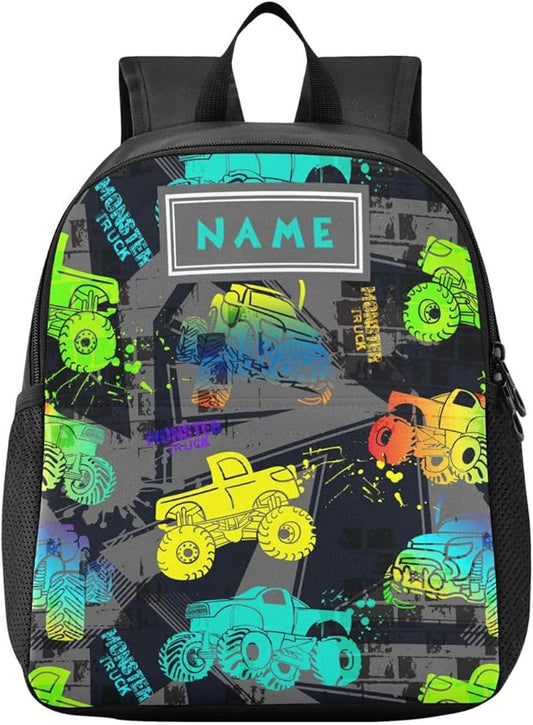 Colorful Monster Truck Toddler Backpack Waterproof Mini Backpack with Name/Text Preschool Backpack Cute Small Backpack Kindergarten Pre School Bags 13 Inch-CubbioJoy