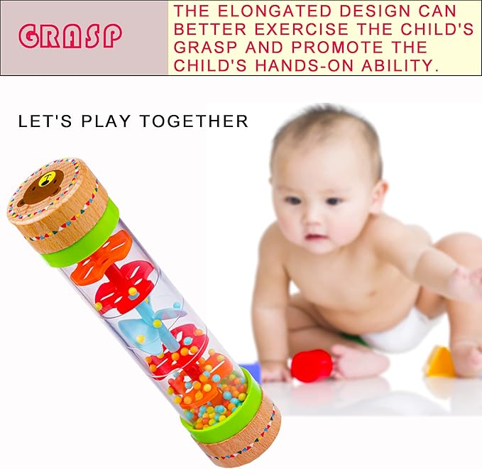 BIUWING Rainmaker Rain Sticks, Mini Wooden Musical Shake, Beaded Raindrops - Turn Over and Watch The Colorful Beads Flow Down The Tube as It Creates The Soothing Sound of Rain-CubbioJoy