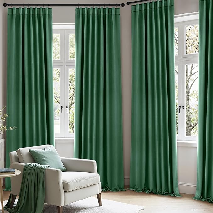 ANRODUO Back Tab Blackout Curtains for Bedroom Living Room, Rod Pocket Pinch Pleated Thermal Insulated Room Darkening Curtains 84 Inches Long 2 Panels, Hunter Green, 42 x 84 Inch-CubbioJoy