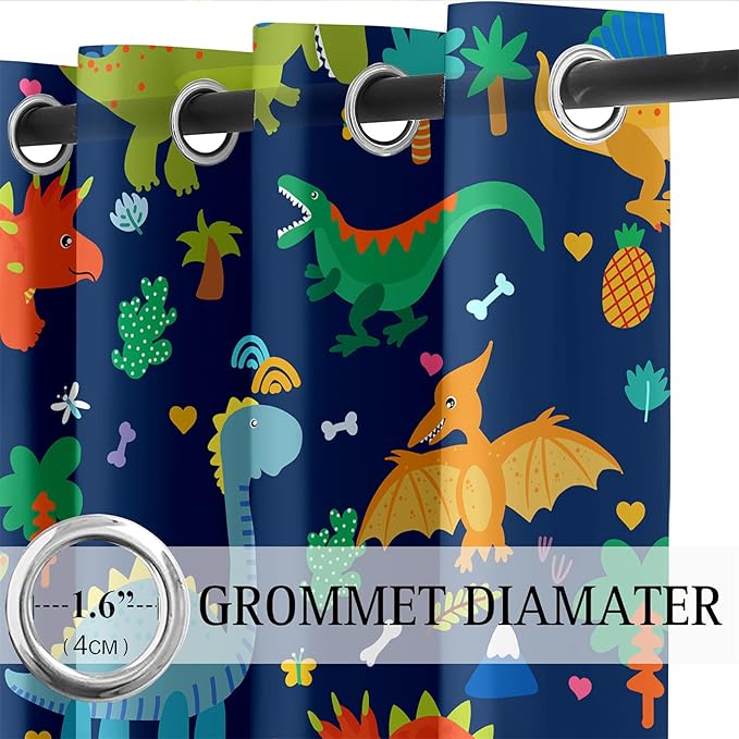 Cartoon Dinosaur Blackout Curtain Panels Curtains Blue Curtains for Boys Bedroom Grommet Top Window Treatment 2 Panels Drapes Kids Room Decor Navy Blue Curtains 84 Inch Length, 82" x 84"-CubbioJoy