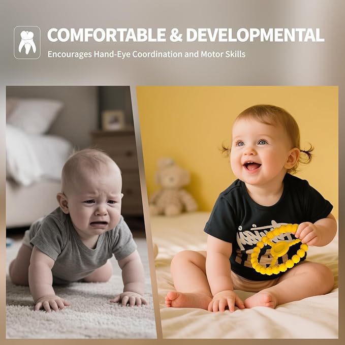 3 Pack Baby Teething Toys 3-6 Months, Silicone Ring Teethers for Babies 6-12 Months, Freezer Safe Chew Toy with Textured Grip for Boys Girls Teething Relief, Infant Easter Gift (Lavender Yellow Red)-CubbioJoy