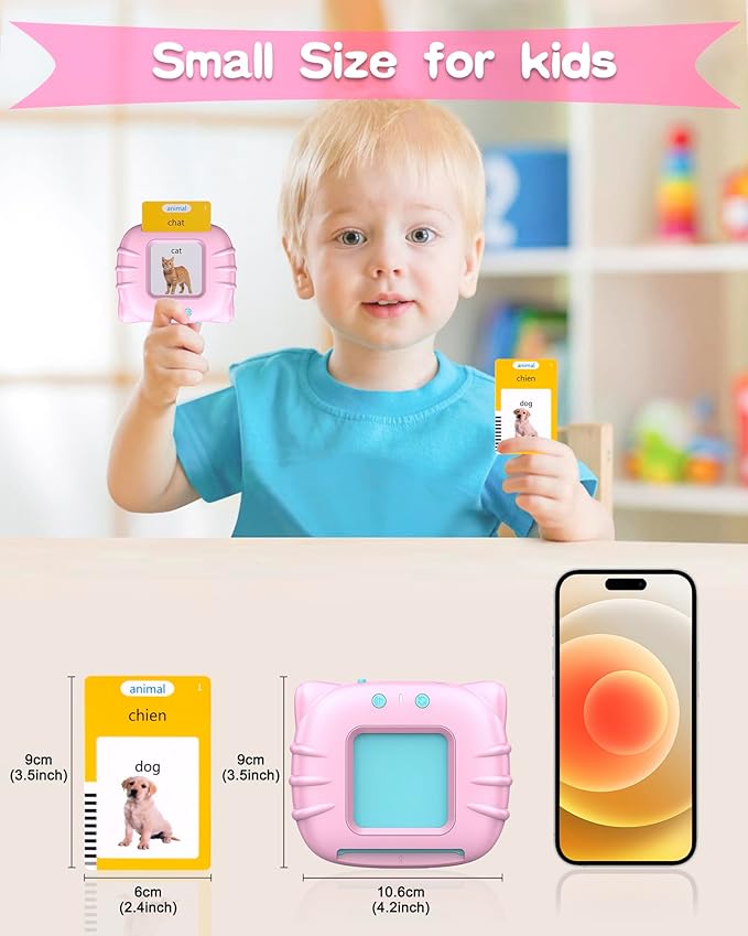 510 Words French Flash Cards for Kids, Toddler Learning Resources Toy, Autism Sensory Toys for Autistic Children Aged 2-4 Pink (French/English/Bilingual)-CubbioJoy