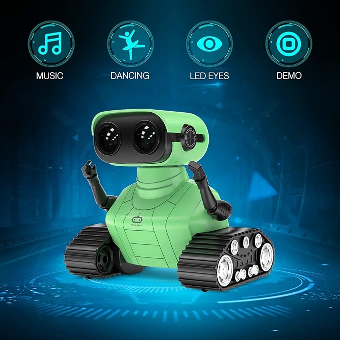 ALLCELE Robot Toys, Rechargeable RC Robot for Boys and Girls, Remote Control Toy with Music and LED Eyes, Gift for Children Age 3 Years and Up - Green-CubbioJoy
