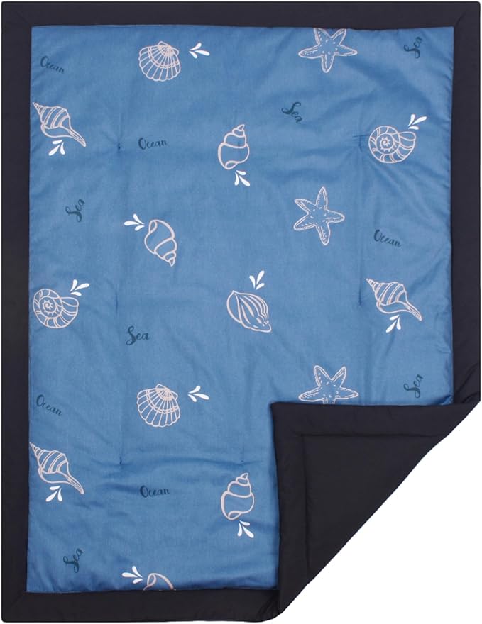 CaSaJa 4-Piece Crib Bedding Set for Boys and Girls, Nursery Baby Bedding Set Including Quilted Comforter with Fitted Crib Sheet and Changing Pad Covers, Reversible Quilt Design, Sea Conch-CubbioJoy