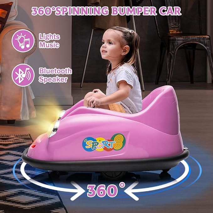 12V Bumper Car for Toddlers, Electric Toy Ride on Battery Car with Kids W/Parent Remote Control, 2-Speed, 360 Degree Spin, Music & LED Lights for Kids, Purple-CubbioJoy