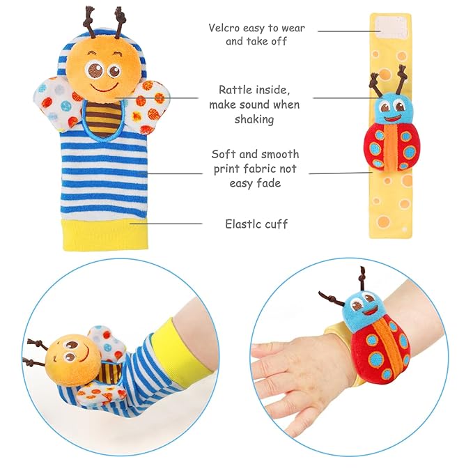 Bloobloomax Baby Rattles Toys for 0-12 Month, Infant Girl Boy Toys for Babies 3-6 Months, Newborn Hand & Foot Toys for 0 to 9 Months, Baby Shower Gifts Set with Wrist Rattle Socks-CubbioJoy
