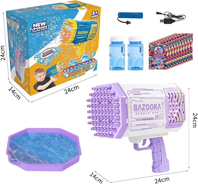 Bubble Gun, Bazooka Bubble Machine Gun, Bubble Blaster Gun with Bubble Solution, 69 Holes Bubble Bazooka Gun Outdoor Summer Toy Party Favors for Kids Purple Bubble Maker Blowers-CubbioJoy