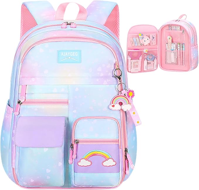 Kawaii Backpack, Pink Backpack for Girls, Kid Starry Rainbow Bookbag, Cute Backpack for Kids, Aesthetic Backpack, Blue-CubbioJoy
