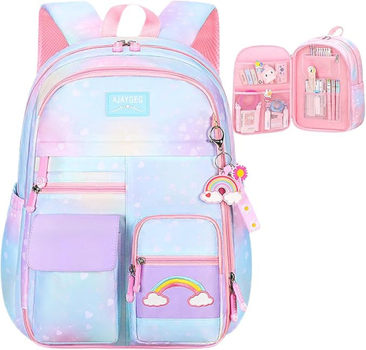 Kawaii Backpack, Pink Backpack for Girls, Kid Starry Rainbow Bookbag, Cute Backpack for Kids, Aesthetic Backpack, Blue-CubbioJoy