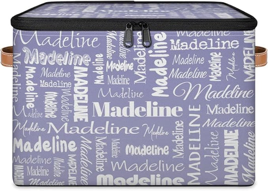 Custom Storage Basket with Name, Personalized Storage Bins with Zipper Lid, Foldable Fabric Storage Box Large capacity with Handle Haze Purple-CubbioJoy