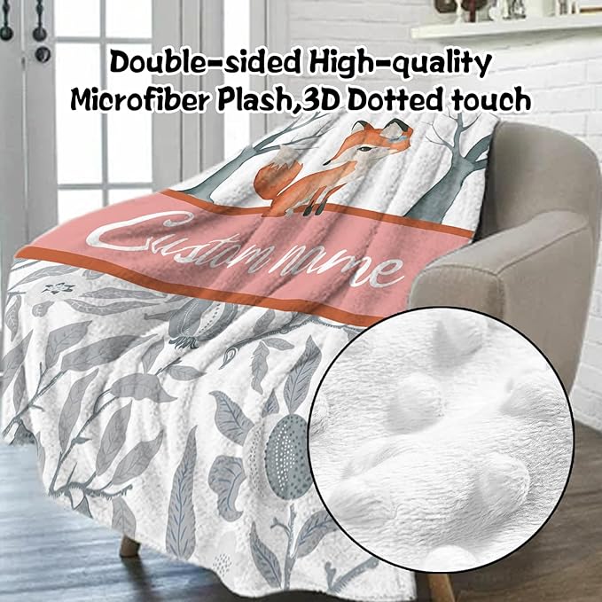 Custom Nursery Crib Bedding Set: Personalized Name 4 Piece Fox Pattern Baby Crib Sets for Girls - Toddler Double Layer Blanket Set, Comfortable Crib Bed Sheets for Baby Toddlers-CubbioJoy