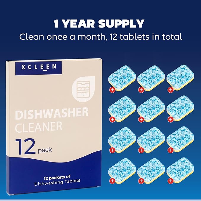 Dishwasher Cleaner and Deodorizer Tablet - Helps Remove Limescale, Mineral Buildup and Odor - Formulated to Clean Inside all Machines - 12 Cleaner Tablets…-CubbioJoy