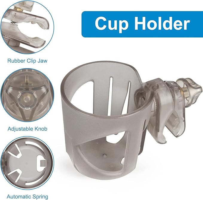 Accmor Universal Cup Holder, Stroller Cup Holder, 360° Rotatable Large Caliber Designed Bottle Holder for Stroller, Bike, Wheelchair, Walker, Scooter, Transparent Grey-CubbioJoy