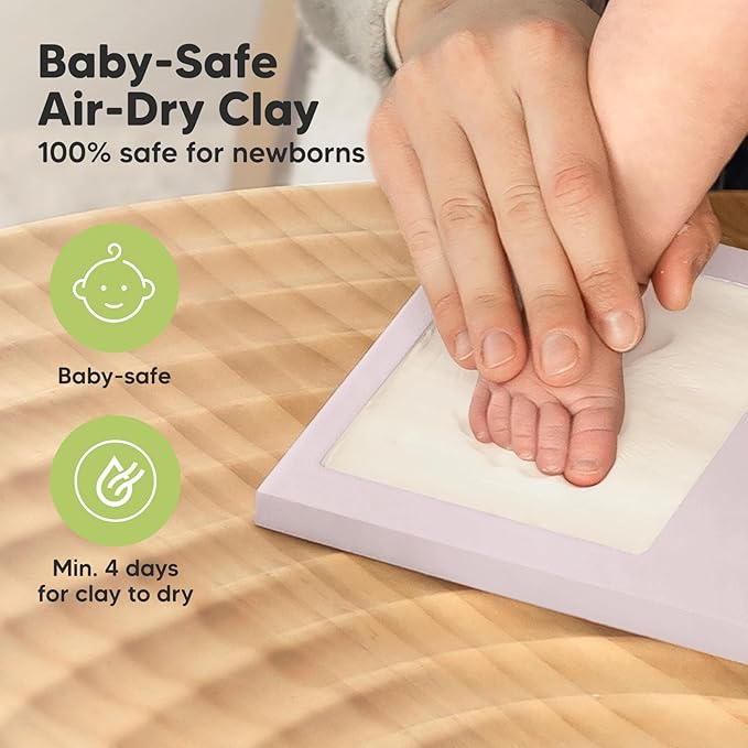 Baby Hand and Footprint Kit - Clay Handprint Keepsake Frame, Newborn Nursery Picture Frame, Personalized New Mom Gifts for Baby Shower & Registry (Soft Lilac)-CubbioJoy