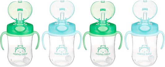 Amazon Brand - Mama Bear Silicone Weighted Straw Sippy Cup, 9 Ounces, Pack of 4, Blue/Green-CubbioJoy