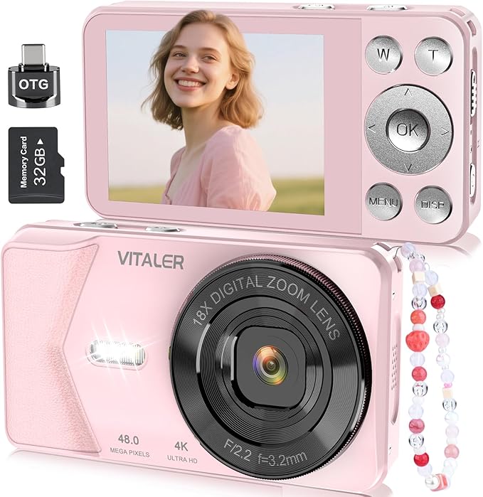 Digital Camera, Autofocus 48MP 4K Camera for Photography with 32GB Card, Portable Compact Point and Shoot Digital Camera for Teens Adult Beginner Kids with Metal Shell, 2000 mAh Battery-CubbioJoy