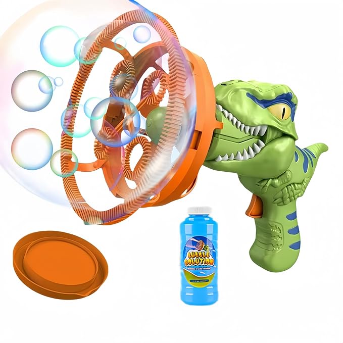 Dino Bubble Gun Bubble Machine for Dinosaur Bubble Blower Toy for Kids and Toddlers Bubble in Bubble Gun Party Favors Birthday for 3 4 5 6 7 8 9 10+Years Old Boys and Girls (Green)-CubbioJoy