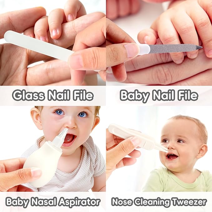 Baby Grooming Kit, Infant Safety Care Set with Hair Brush Comb Nail Clipper Nasal Aspirator,Baby Essentials Kit for Newborn Girls Boys (Grey White)-CubbioJoy