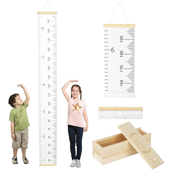 6.5FT Growth Chart for Kids with Wooden Keepsake Box - Children Height Measurement Kit Includes Marker Pen & Wall Hook, Height Tracker Ruler Baby Essentials, Nursery Room Decor Gift for Baby to Teen-CubbioJoy