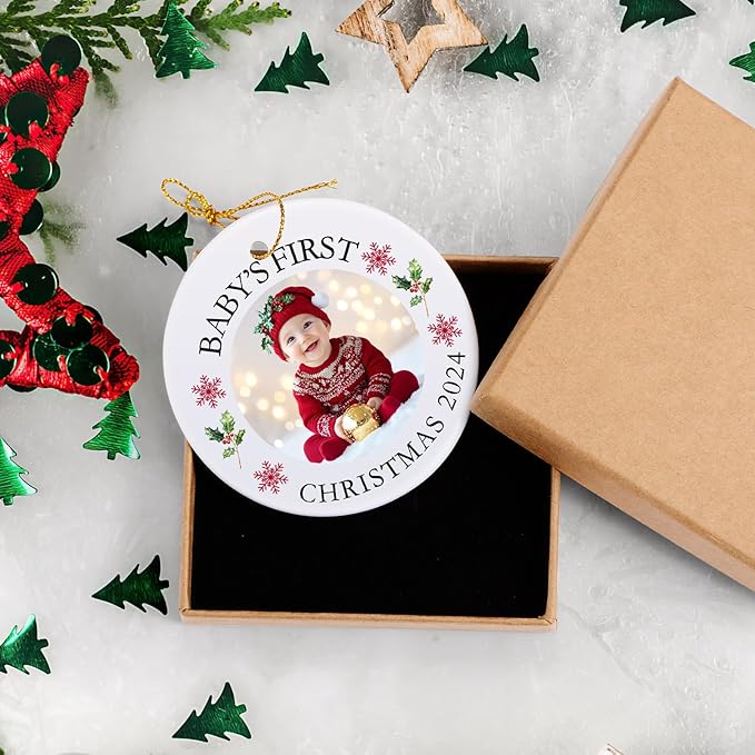Baby's First Christmas Ornament 2025, Personalized Photo Ornaments for Christmas Tree, Custom Name Keepsake Ornament for Newborn, New Baby Gift, Xmas Tree Decoration-CubbioJoy