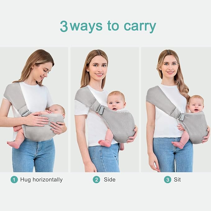 Baby Sling Carrier,Baby Carrier Newborn to Toddler,Toddler Carrier,Portable Lightweight & Spreadable Shoulder Straps (Light Grey)-CubbioJoy