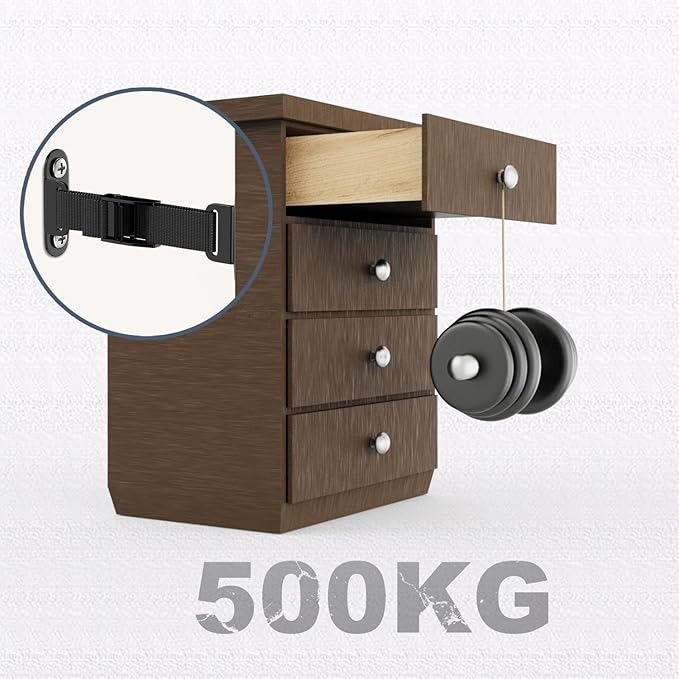 Anti Tip Furniture Anchors (2 Sets),Heavy Duty Furniture Wall Anchor,Adjustable Earthquake Straps,Furniture Anchors for Baby Proofing,Black-CubbioJoy