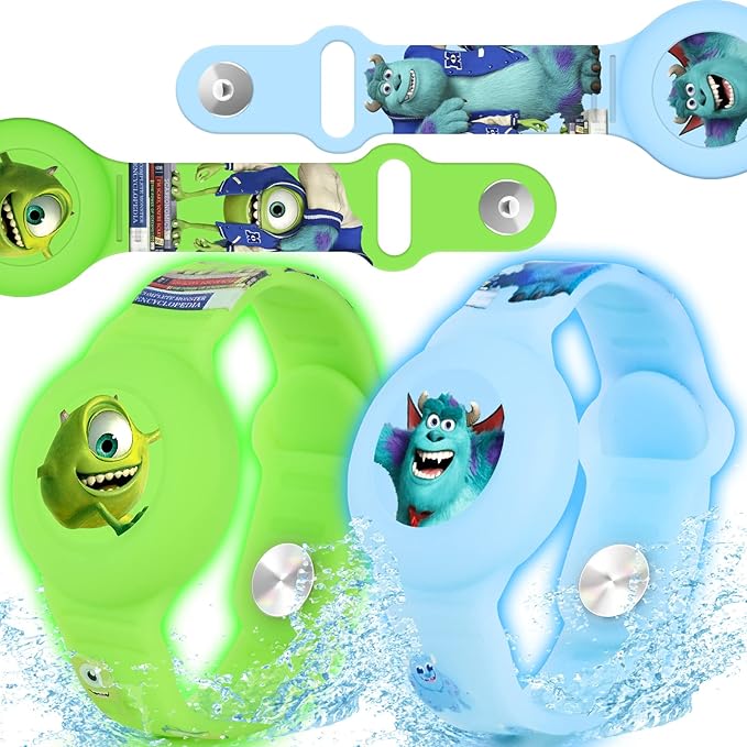 2 Pack AirTag Bracelet for Kids, Waterproof Cute Cartoon Air tag Holder Kids with Watch Band Design, Full Coverage Anti-Lost Silicone Airtag Hidden Accessories for Children (Luminous Version)-CubbioJoy