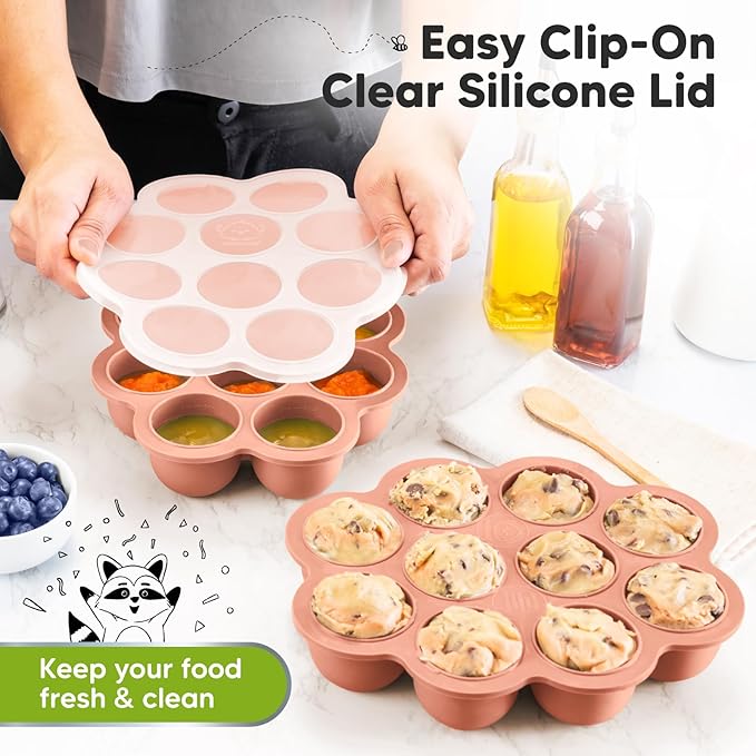 KeaBabies Silicone Food Freezer Trays with Lid, 2oz x 10 Pods Baby Food Storage Containers, Easy Puree Meal Prep, Breast Milk Silicone Freezer Molds, Dishwasher,Microwave Safe,BPA-Free(Roseate)-CubbioJoy