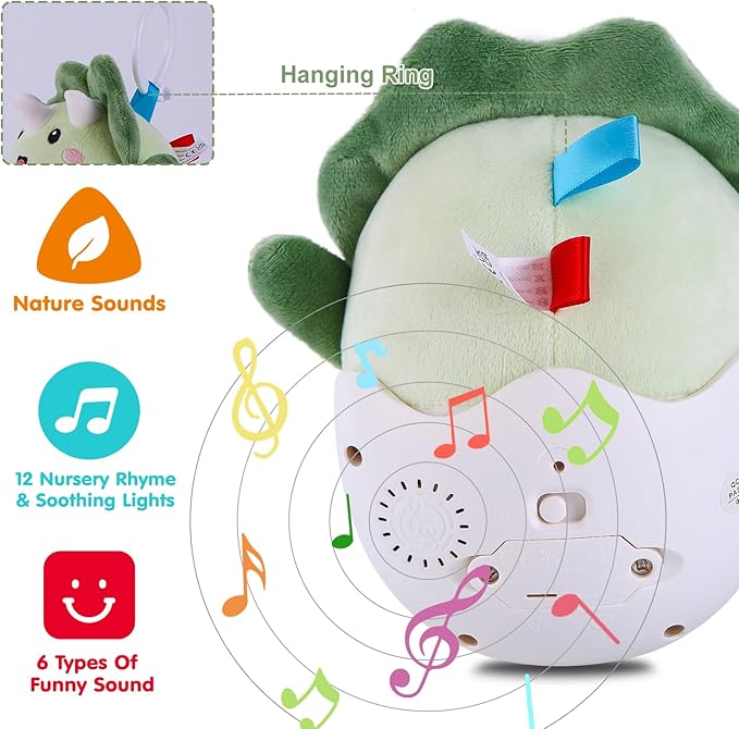 Baby Dinosaur Toys 0-3-6-12 Months, Musical Infant Toys with Light & Sounds, Soft Plush Stuffed Animal, Newborn Boys Girl 1st Birthday Shower Gift, Roly-poly Sensory Tummy Toy Easter Egg Gifts-CubbioJoy