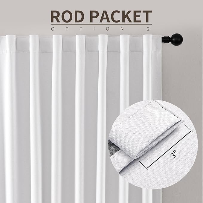 Joydeco Faux Linen Blackout Curtains for Bedroom,White Blackout Curtains 120 inches Long,100% Blackout Solid Thermal Insulated Window Drapes Luxury Decor for Living Room（W52xL120 Inch,White）-CubbioJoy