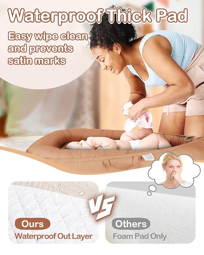 Baby Lounger - Infant Lounger for Newborn 0-24 Months, Pure Cotton Breathable Baby Nest Lounger Cover, Newborn Essentials for Baby Boys & Girls, Co Sleeper Portable Baby Bed for Home and Travel-CubbioJoy