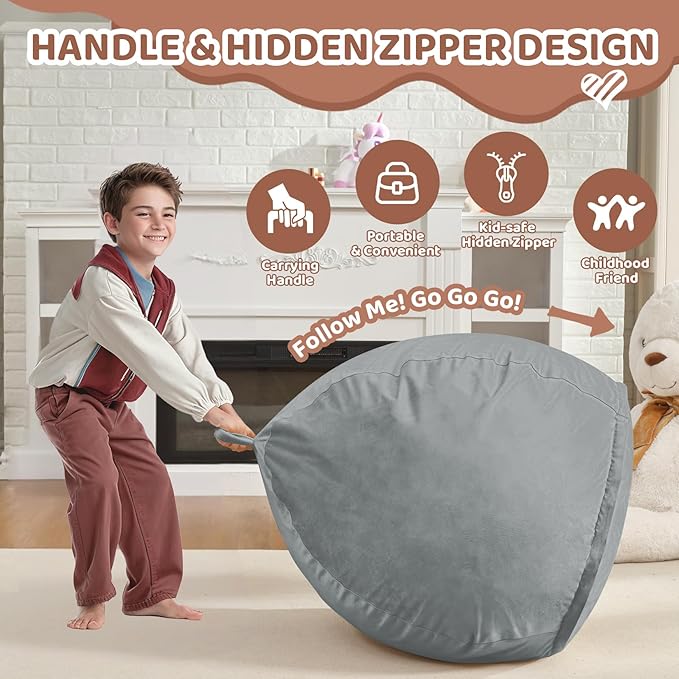 2FT Bean Bag Chair, Comfy Bean Bag Chairs with Memory Foam Filled, Fluffy Beanbag Sofa with Dutch Velvet Cover, Teardrop BeanBag Chairs for Living Room, Playroom - Light Grey-CubbioJoy