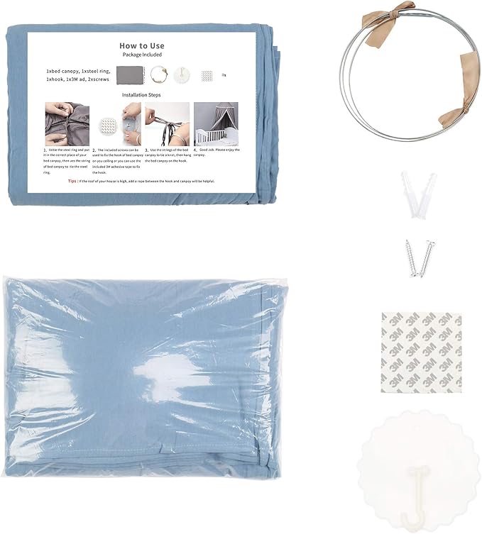 Bed Canopy with Frills Reading Nook Game Tent for Kids Boho Hanging Net Play Room Decor(Blue)-CubbioJoy