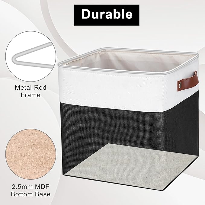 Collapsible Fabric Storage Cubes 11x11 Cube Storage Bins, 4 Pack Closet Baskets Box with Handles for Organizing, Shelf, Toys, Clothes, Home, Office, Nursery (Black&White)-CubbioJoy
