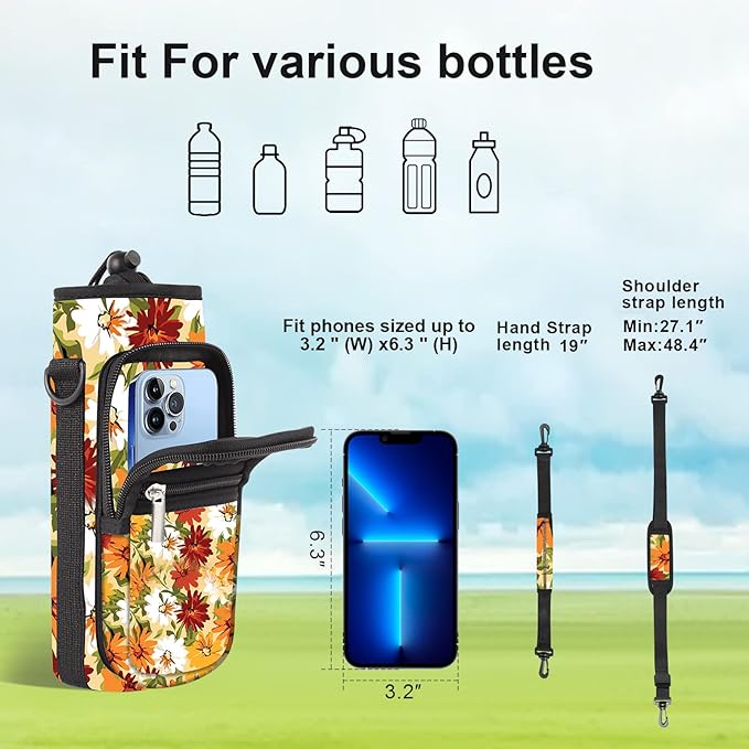 25/32/40/64oz Water Bottle Bag Holder Carrier-Insulated Crossbody Sling Case Sleeve with Strap & Pockets for Men Women Gym Cycling Travel Walking Hiking Camping-CubbioJoy