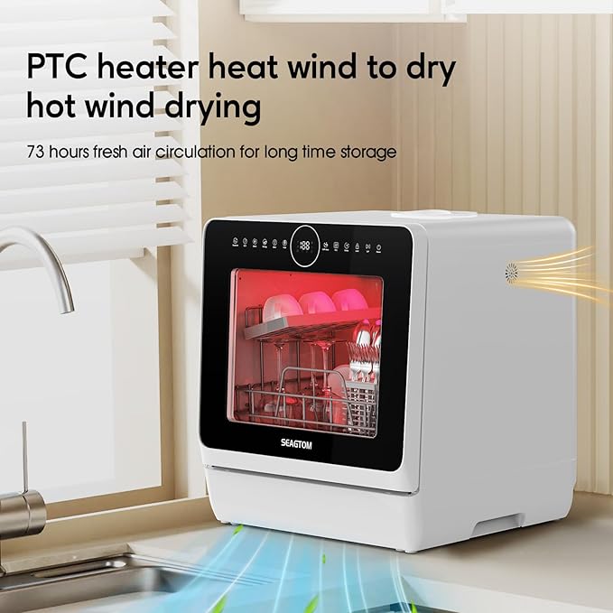 Countertop Mini Portable Dishwasher Tabletop Small Dishwasher with 5L Built-in Water Tank No HookupNeeded, Baby Care & Air-Drying Function，3 Place Set Capacity for Apartments Dorms Camping RVs-CubbioJoy