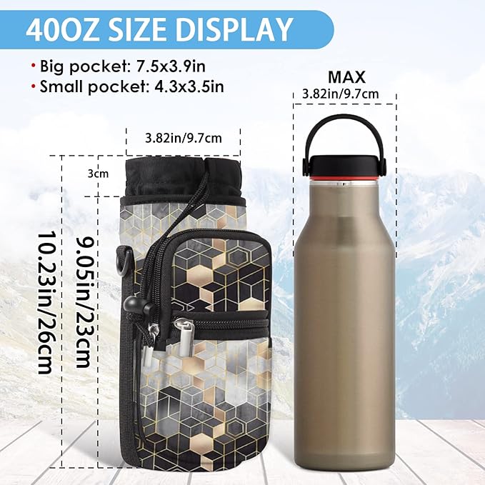 25/32/40/64oz Water Bottle Bag Holder Carrier-Insulated Crossbody Sling Case Sleeve with Strap & Pockets for Men Women Gym Cycling Travel Walking Hiking Camping-CubbioJoy