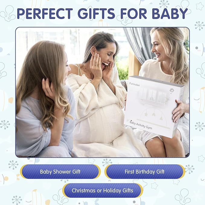 Activity Gym, Baby Play Gym Mat for Toddlers, 0-18 Months Tummy Time Play Mats, Infant Play Gym with Detachable Toys for Sensory Exploration and Motor Skill Development, PM2406-CubbioJoy