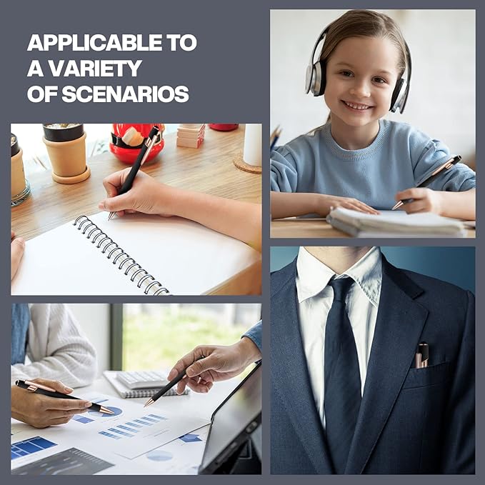 8 Pieces Ballpoint Pen with Stylus Tip Black Ink 2 in 1 Stylus Metal 1.0 mm Medium Point Smooth Pen Rainbow Colorful Rubberized Ballpoint for Touch Screen Tablet(Rose Gold, Black)-CubbioJoy