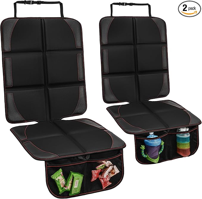 Car Seat Protector 2 Pack Baby Car Seat Covers with Mesh Pockets & Non-Slip Backing 600D Durable Seat Protector Under Baby Car Seat (Black & Red, Large)-CubbioJoy