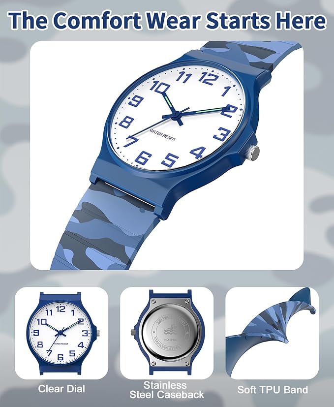 Kids Analog Watch Boys Girls, 30M Waterproof, Sports Watch for Boys, Easy to Read Children's Thin Dial Wrist Watches with Soft Band, for Ages 5-15 Kids Great Birthday Gifts Christmas Day-CubbioJoy