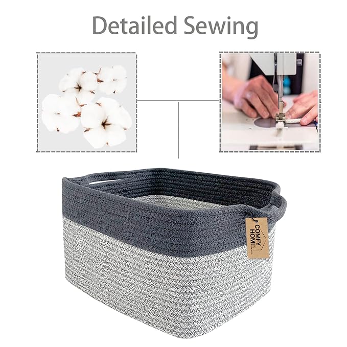 COMFY-HOMI Cotton Rope Woven Basket with Handles for Shelves,Toys,Book, Cloth Storage Baskets Bin for Organizing-13.5"x11"x9.5" Toy Decorative Organizer for Living Room, Bathroom-Light Grey-CubbioJoy