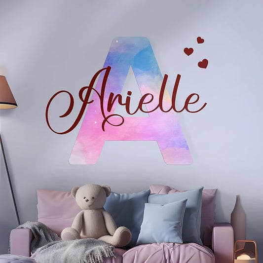 Custom Stickers Name Wall Decor I Personalized Name Sign for Room Decor | Multiple Custom Name & Initial I Decal for Baby Girl Nursery Decor I Nursery Wall Decal for Baby (A. Pink and Blue Sky)-CubbioJoy