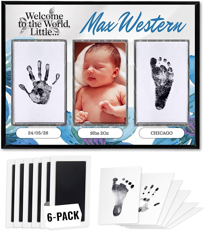 Inkless Hand and Footprint Kit, Baby Keepsake Plaque & Baby Shower Gifts - Ideal as Mom To Be Gift, Nursery Picture Frames, Clean Touch Hand and Footprint Kit (Style 1 - Design 3)-CubbioJoy